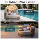 PURPLE LEAF Outdoor Round Daybed Chaise Lounge with Adjustable Canopy for Patio, Olefin fabric cover, thickened seat and back cushion, adjustable canopy, all weather aluminum frame, elegant wicker design