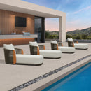 PURPLE LEAF Hailar Olefin Patio Chaise Lounge Chair , Upholstered Pool Lounge Chairs for Outdoor with Teak Armresfor Deck, Pool, Lawn, Garden, Courtyard, Porch, Khaki