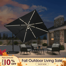 PURPLE LEAF 10ft Cantilever Patio Umbrella with LED Lights, 360° Swivel and Tilt
