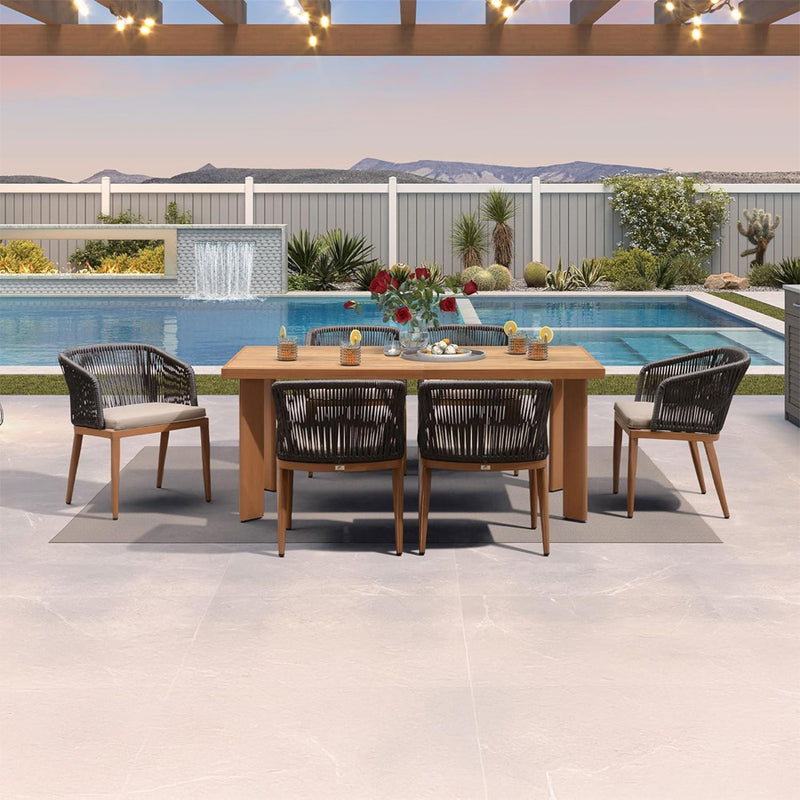 PURPLE LEAF 2 Pieces Outdoor Dining Chair All-Weather Wicker Aluminum Frame Patio Dining Chair for Lawn Garden Backyard Deck with Cushion Brown Armchair