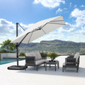 PURPLE LEAF Lateral Tilt Patio Umbrella with Base, 360° Swivel Cantilever Umbrella with Stand