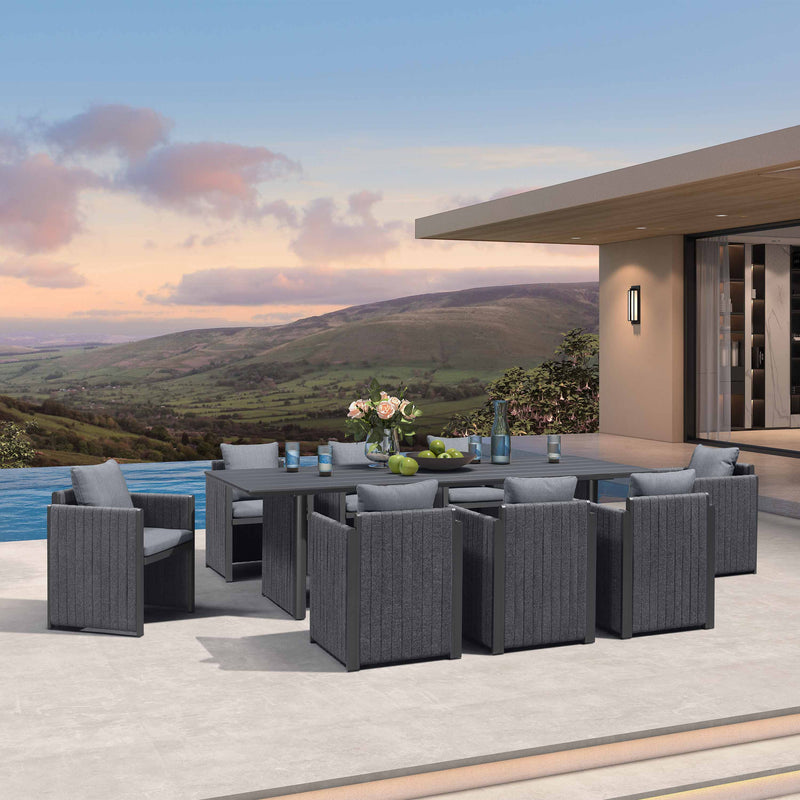 PURPLE LEAF Sanori Outdoor Dining Set Modern Large Weather-Resistant Table and Aluminum Chairs with Cushions for Garden Grey