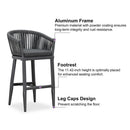 PURPLE LEAF Counter Stools, Bar Stools Set of 2 Rattan Bar Stools Wicker Bar Chairs Woven Aluminum Barstools with Back and Cushions