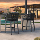 PURPLE LEAF Patio Bar Stools Set of 2 Outdoor Wicker Modern High Bar Chairs Metal Cushioned Barstools with Backs and Ergonomic Armrest for Balcony Garden Indoor Kitchen Island