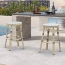 PURPLE LEAF Patio French Round Counter Stool Set of 2 Rattan Backless Stackable Barstools Aluminum Frame Footrest with Woven Wicker for Outdoor Kitchen Yard