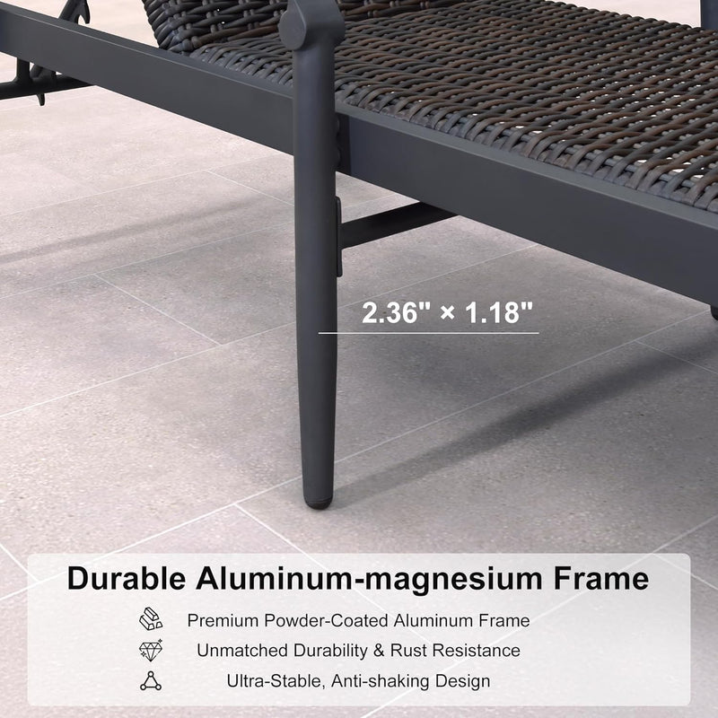 PURPLE LEAF Outdoor Chaise Lounge Chair Set of 2 Patio Pool Lounger Aluminum Chairs with Wooden Armrest Sunbathing Tanning Recliner for Outside Backyard White