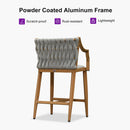 PURPLE LEAF Outdoor Bar Stool Set of 2 Aluminum Frame Bar Chair with Cushion and Back Kitchen Island Bar Stools