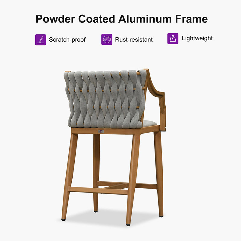 PURPLE LEAF Outdoor Bar Stool Set of 2 Aluminum Frame Bar Chair with Cushion and Back Kitchen Island Bar Stools