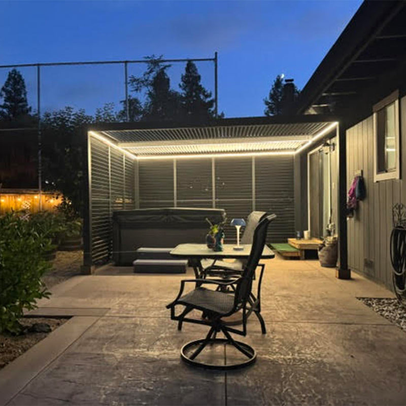 PURPLE LEAF Athena Louvered Pergola Grey Outdoor Aluminum Pergola with Strip Lights Adjustable Gazebo for Patio Deck Garden