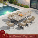PURPLE LEAF 7/9/11 Pieces Outdoor Dining Set Aluminum Table & Wicker Rattan Chairs Modern Patio Furniture Set for Deck, Champagne