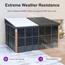PURPLE LEAF Wall Mounted Sunroom Galvanized Steel Sloped Roof Lean-to Enclosed Aluminum Grey Frame Wood Grain Columns for Outdoor Home Extension
