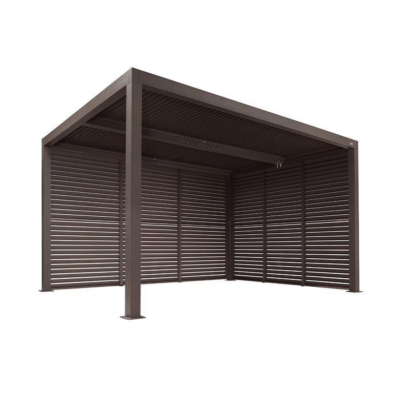 PURPLE LEAF Louvered Pergola Bronze Outdoor Aluminum Pergola with Shutter Wall Adjustable Gazebo Rainproof for Patio Deck Garden