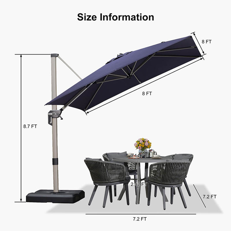 PURPLE LEAF Deluxe Aluminum Outdoor Patio Umbrella dimension drawing .