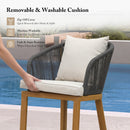 PURPLE LEAF Outdoor Bar Stools Patio Modern Aluminum Rattan High Back & Arms Bar Chairs with Removable Cushions and Pillows  for Outdoor or Indoor