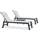 PURPLE LEAF Outdoor Lounge Chair Set of 3 Patio Chaise Pool Lounger Aluminum Frame with Side Table and Wheels for Outside Sunbathing Tanning Recliner Including Pillows