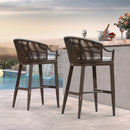 PURPLE LEAF Patio Bar Stools Set of 2 Outdoor Wicker Modern High Bar Chairs Metal Cushioned Barstools with Backs and Ergonomic Armrest