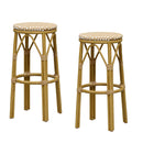 PURPLE LEAF Patio Round Bar Stools Set of 2 Outdoor Backless Barstools Woven Rattan Bar Chair  for Indoor Kitchen Island Bistros Cafe Restaurant