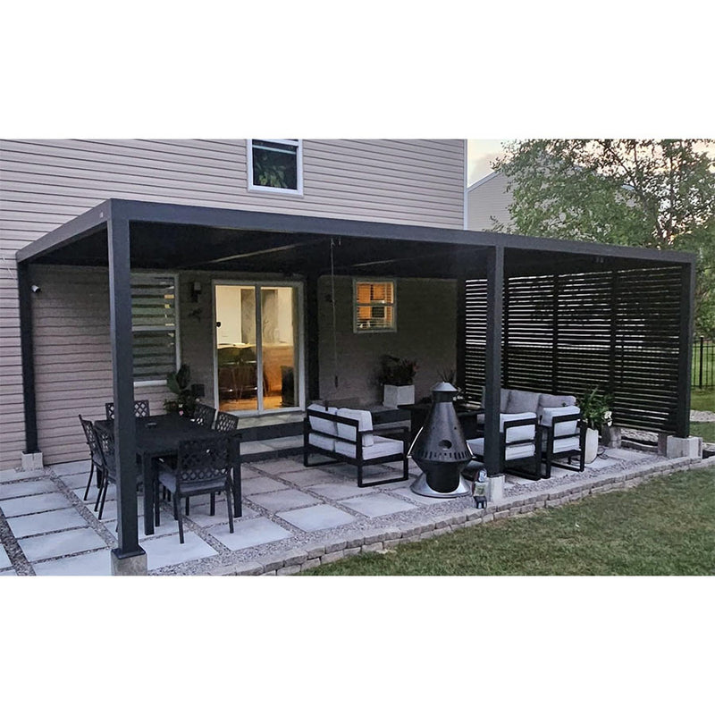 PURPLE LEAF Athena Louvered Pergola Grey Outdoor Aluminum Pergola with Shutter Wall Adjustable Gazebo Rainproof for Patio Deck Garden