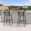 PURPLE LEAF Patio Counter Height Bar Stools Set of 2 Metal Bar Chairs with Back Wicker Woven Stools for Kitchen Island Pool Garden Outdoor Barstools
