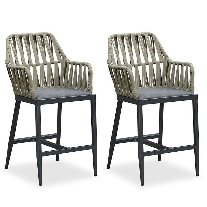 Clearance-PURPLE LEAF Modern Bar Stool Set of 2, Woven Counter Stools with Back, Bistro Bar Stools