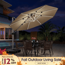 PURPLE LEAF Round Solar Lighted Cantilever Umbrella Outside Patio Umbrella with Lights