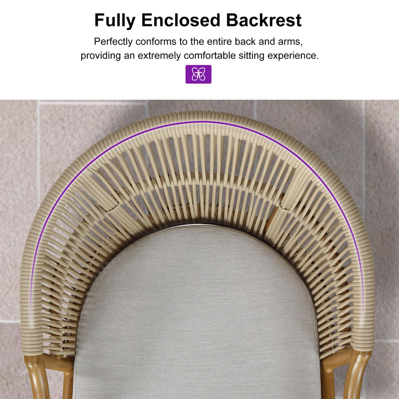 PURPLE LEAF Patio Bar Stools Set of 2 Outdoor Wicker Modern High Bar Chairs Metal Cushioned Barstools with Backs and Ergonomic Armrest for Balcony Garden Indoor Kitchen Island