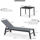 PURPLE LEAF Outdoor Aluminum Chaise Lounge Set of 3 with Wheels and Side Table for Outdoor Backyard Poolside