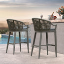 PURPLE LEAF Patio Bar Stools Set of 2 Outdoor Wicker Modern High Bar Chairs Metal Cushioned Barstools with Backs and Ergonomic Armrest