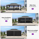 PURPLE LEAF Patio Gazebo for Pool Light Grey Hardtop Galvanized Steel Roof with Upgraded Curtains