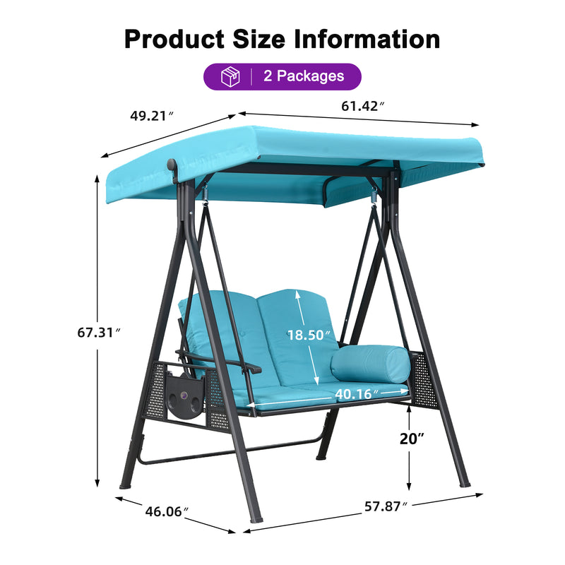 PURPLE LEAF Outdoor Patio Porch Swing with Stand, Chair with Adjustable Tilt Canopy All-Weather Steel Frame for Backyard Front Porch Lawn