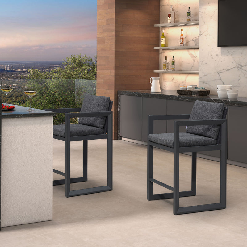 PURPLE LEAF Outdoor Bar Stools Set of 2 Modern Aluminum Barstools with Stainless Removable Cushion Patio Bar Stool for Kitchen Outside Island Backyard