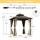 PURPLE LEAF Outdoor Hardtop Gazebo Bronze Metal Frame Galvanized Steel Double Roof with Lights-milky