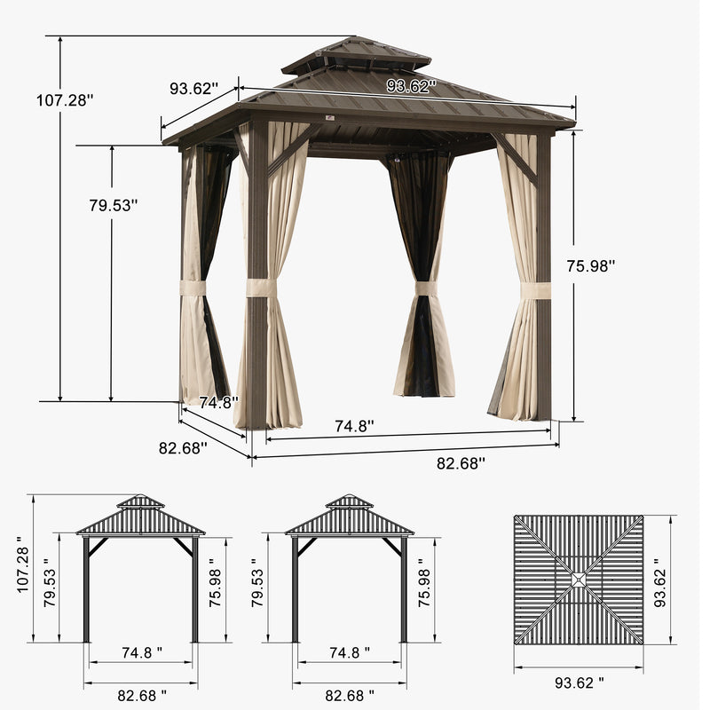 PURPLE LEAF  Outdoor Hardtop Gazebo Bronze Metal Frame Galvanized Steel Double Roof with Curtains and Netting for Patio Desk Backyard