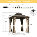 PURPLE LEAF  Outdoor Hardtop Gazebo Bronze Metal Frame Galvanized Steel Double Roof with Lights-clear