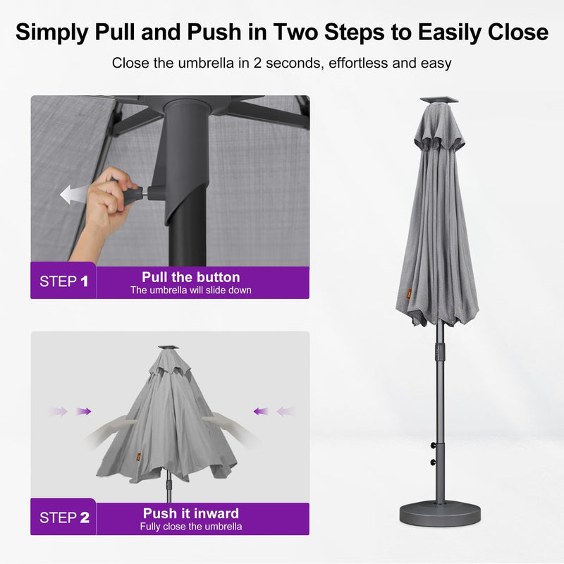 PURPLE LEAF Patio Market Table Umbrella with Semi-Automatic Opening Function