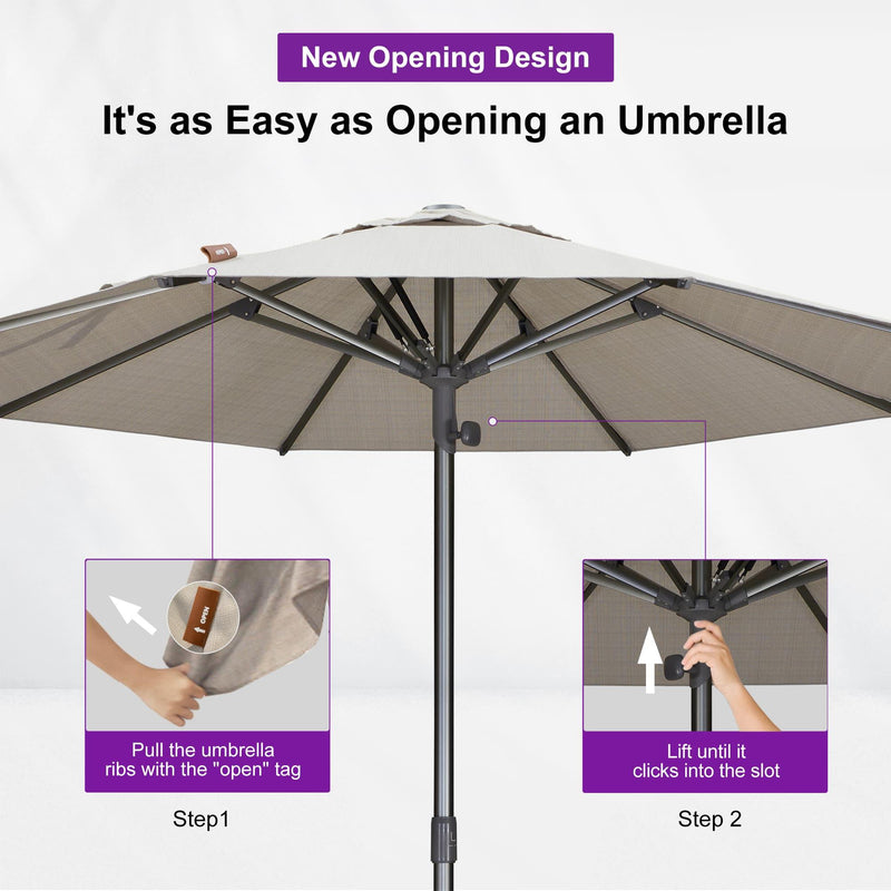 PURPLE LEAF Patio Market Table Umbrella with Semi-Automatic Opening Function