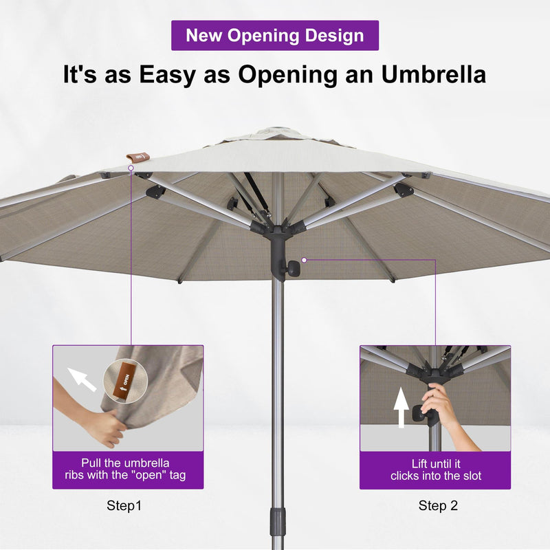 PURPLE LEAF Patio Market Table Umbrella with Semi-Automatic Opening Function