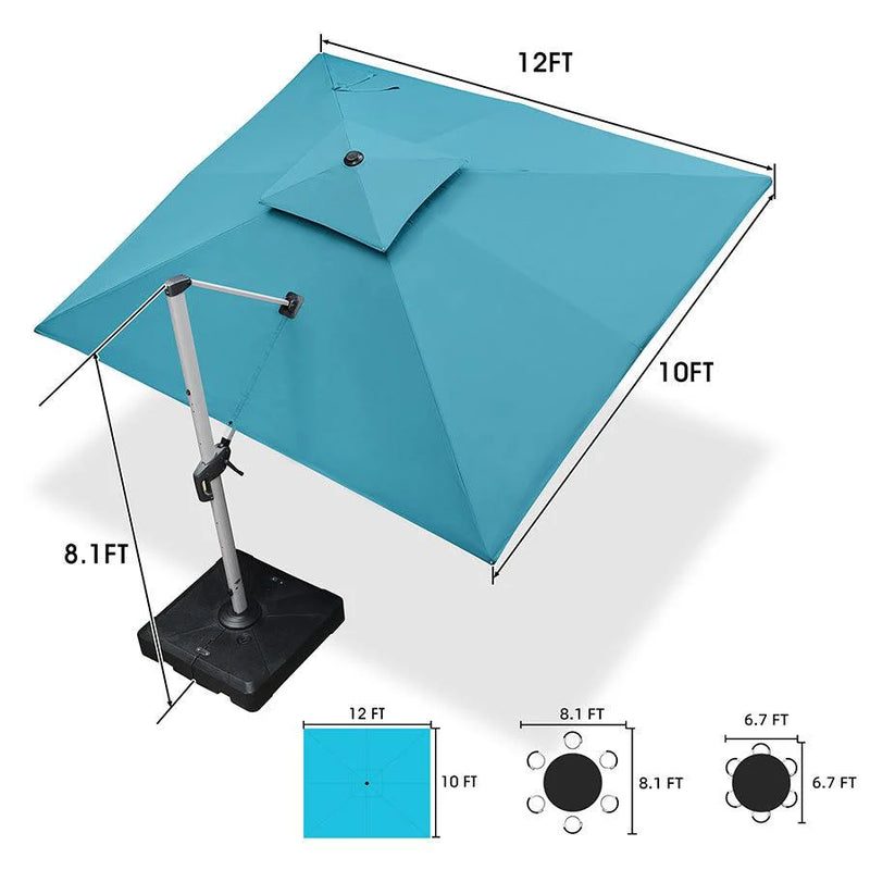 PURPLE LEAF Rectangular Large Outdoor Cantilever Umbrella With Base for Garden, Pool