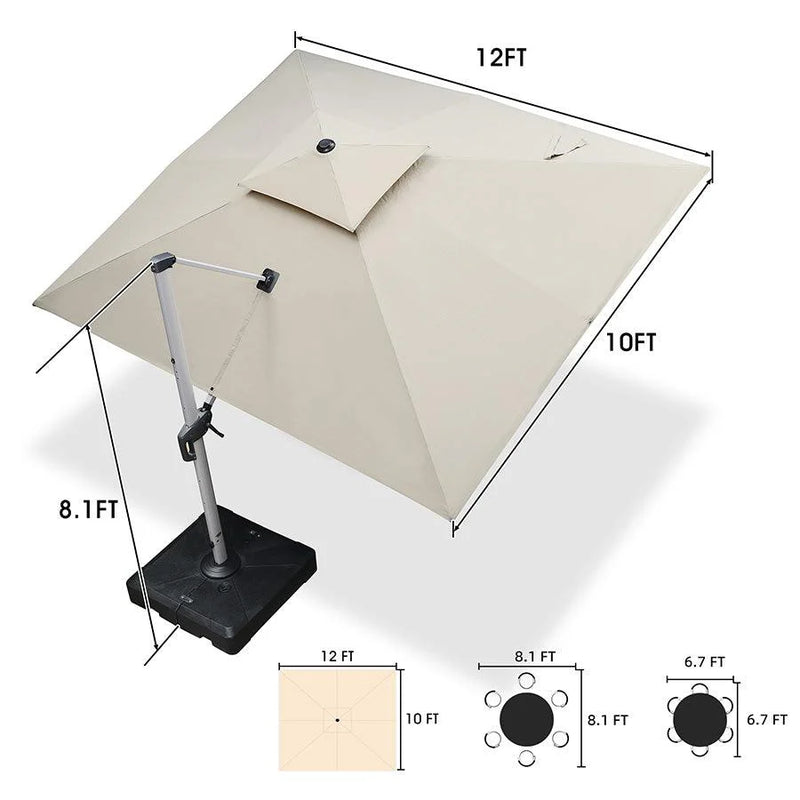 PURPLE LEAF Rectangular Large Outdoor Cantilever Umbrella With Base for Garden, Pool