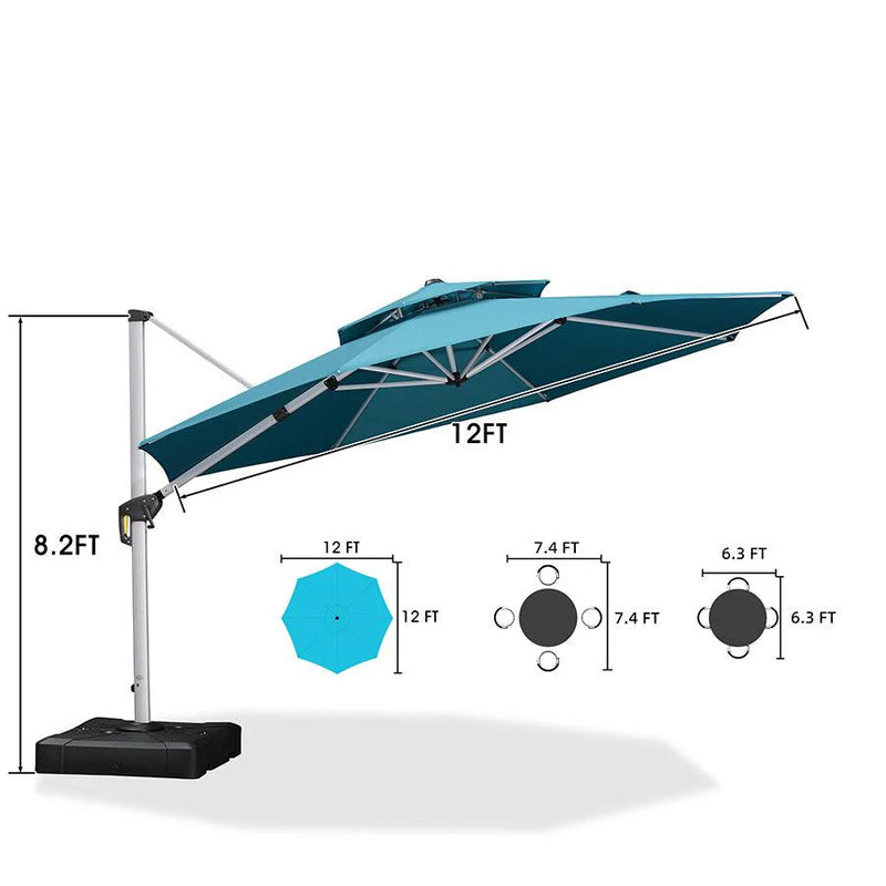 PURPLE LEAF Large Round Patio Cantilever Umbrella With Base for Deck, Pool, Backyard
