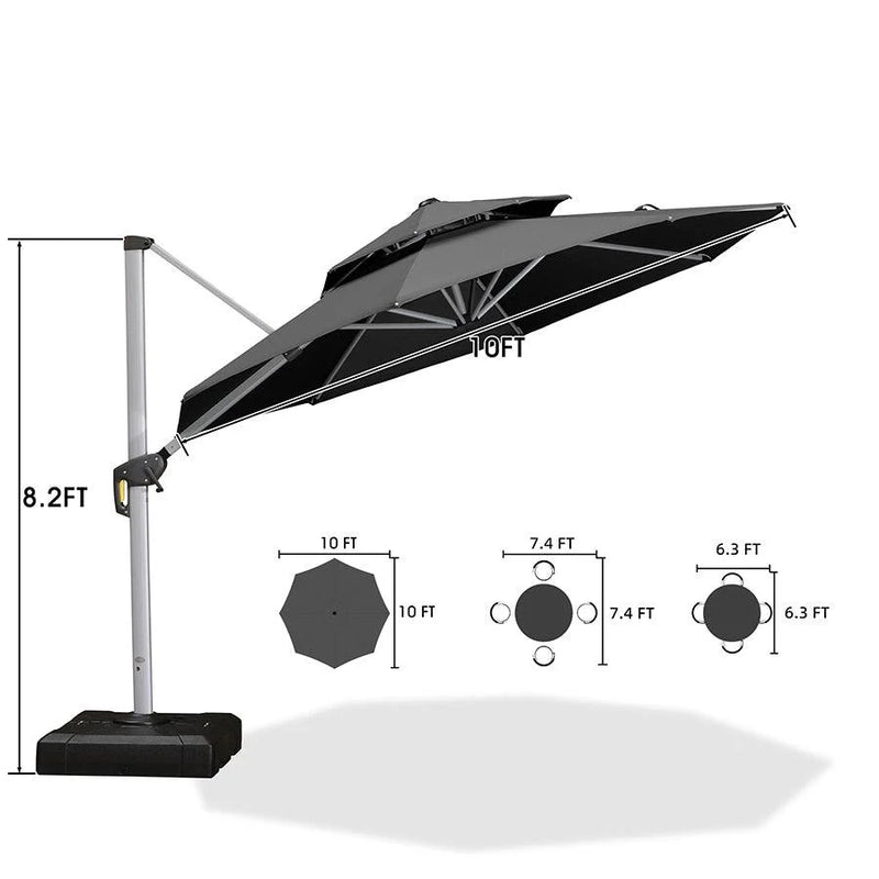 PURPLE LEAF Large Round Patio Cantilever Umbrella With Base for Deck, Pool, Backyard