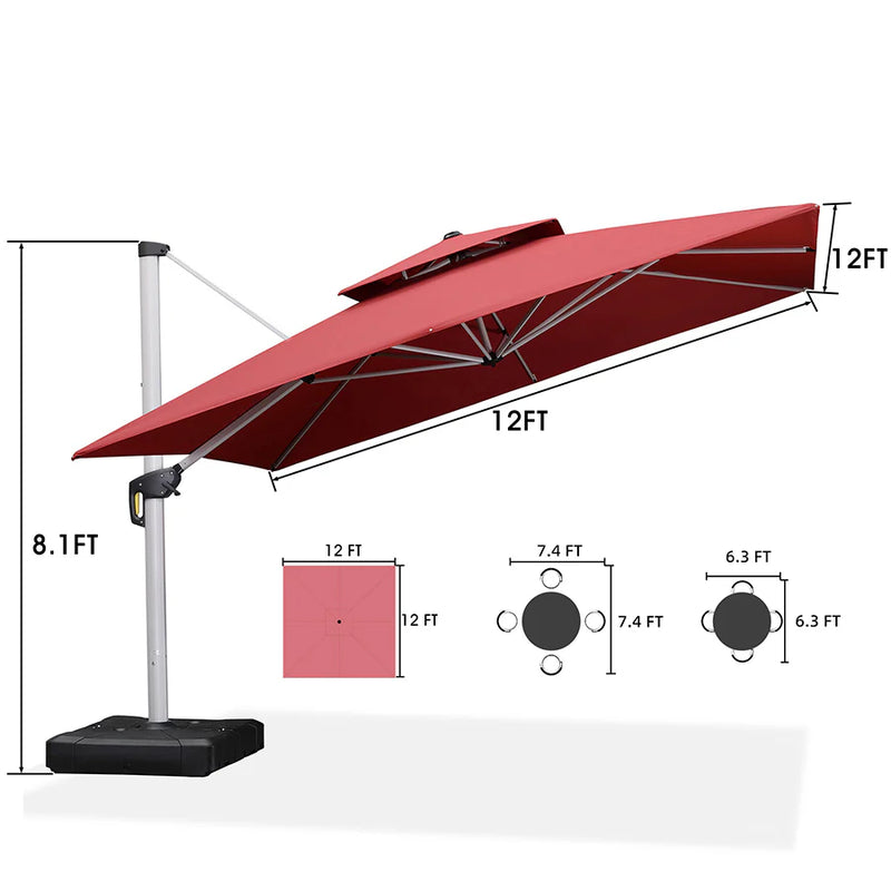 PURPLE LEAF Large Square Patio Cantilever Umbrella With Base for Garden Pool Porch