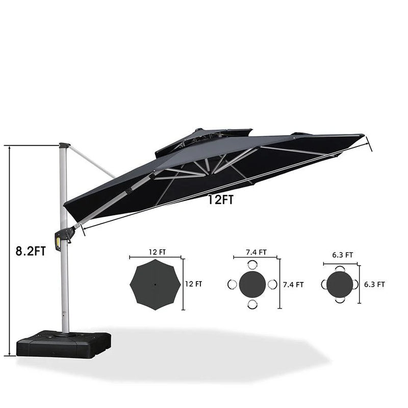 PURPLE LEAF Large Round Patio Cantilever Umbrella With Base for Deck, Pool, Backyard