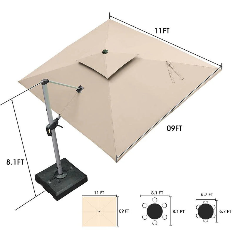 PURPLE LEAF Rectangular Large Outdoor Cantilever Umbrella With Base for Garden, Pool