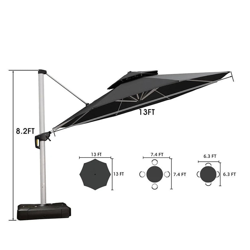 PURPLE LEAF Large Round Patio Cantilever Umbrella With Base for Deck, Pool, Backyard