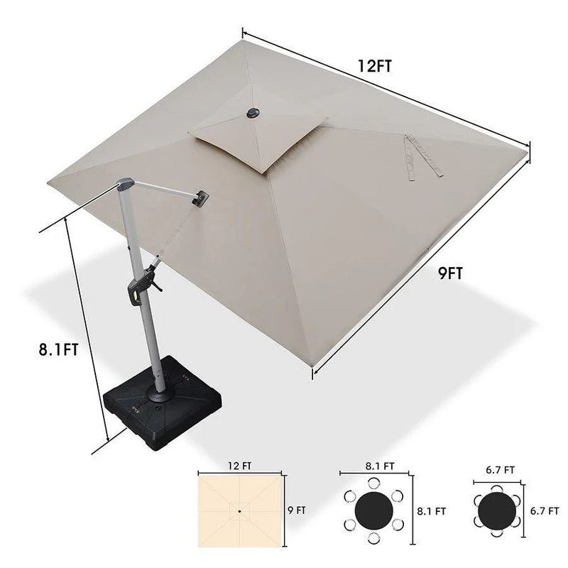 PURPLE LEAF Rectangular Large Outdoor Cantilever Umbrella With Base for Garden, Pool