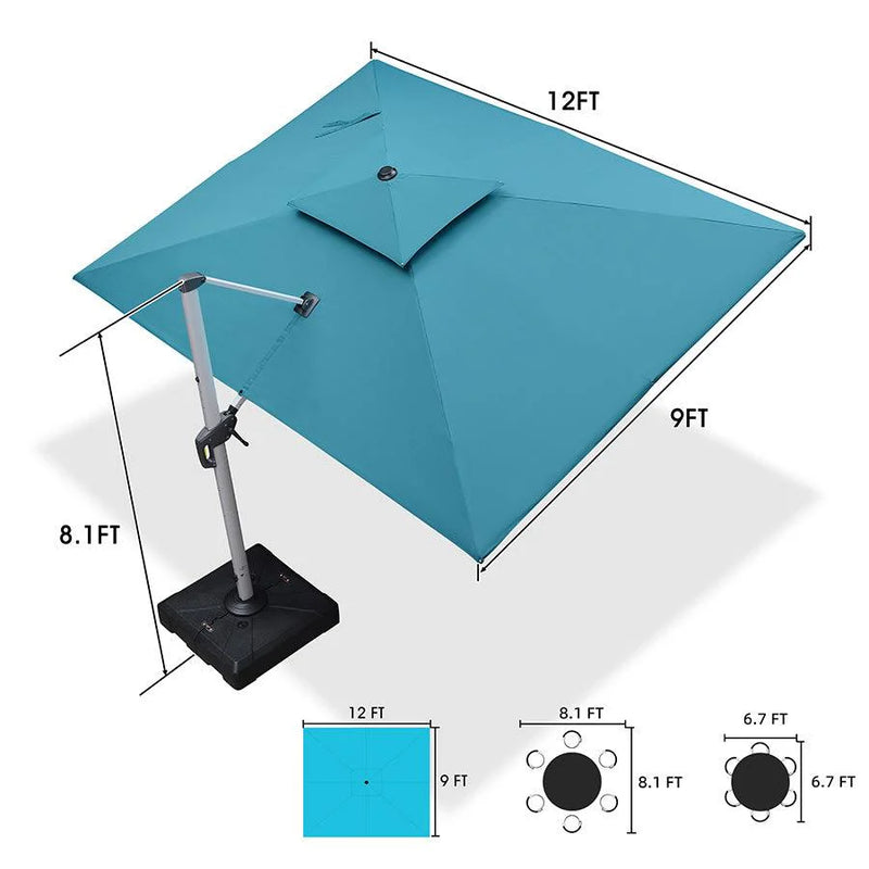 PURPLE LEAF Rectangular Large Outdoor Cantilever Umbrella With Base for Garden, Pool