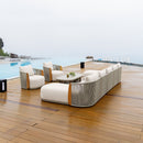PURPLE LEAF Hailar U-Shaped Patio Conversation Set with Genuine Teak Cushions and Pillows Olefin Rope Backres Outdoor Couch Sets for Porch Garden