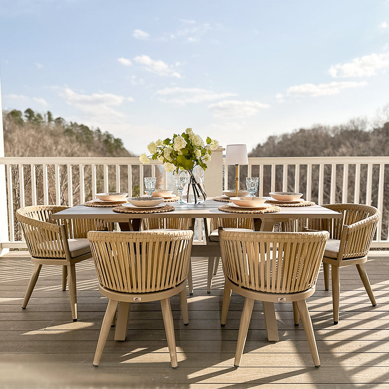 PURPLE LEAF 7/9/11 Pieces Outdoor Dining Set with Aluminium Table and Rattan Chairs, Champagne