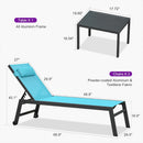 PURPLE LEAF Outdoor Lounge Chair Set of 3 Patio Chaise Pool Lounger Aluminum Frame with Side Table and Wheels for Outside Sunbathing Tanning Recliner Including Pillows
